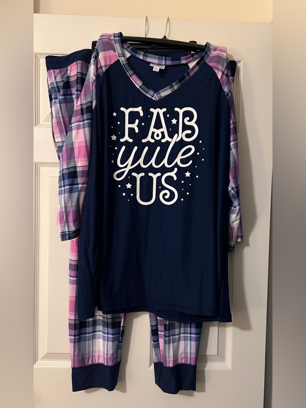 Women’s LuLaRoe Dream Navy & Pink Plaid 'Fab Yule Us' Pajama Set NWOT